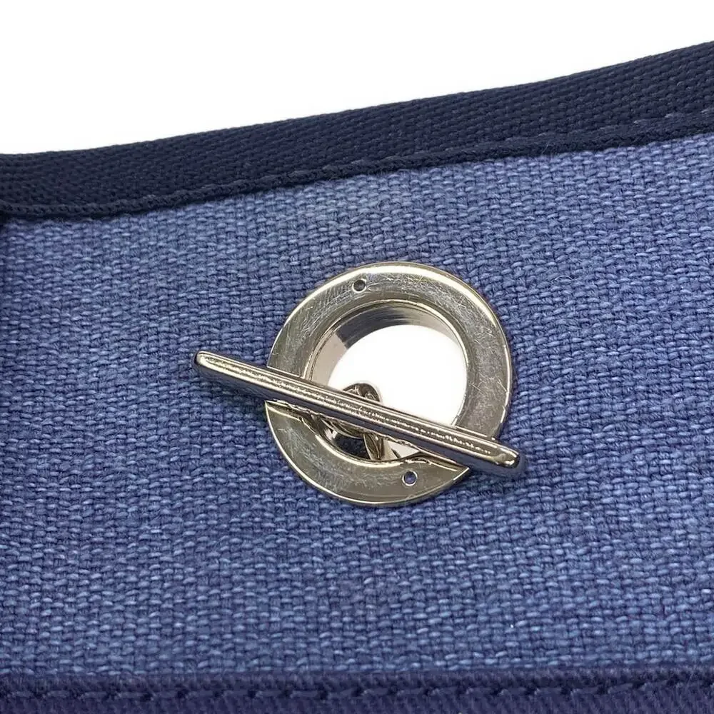 Chanel Deauville Line MM Tote Bag A67001 Blue Dark Navy Canvas Leather